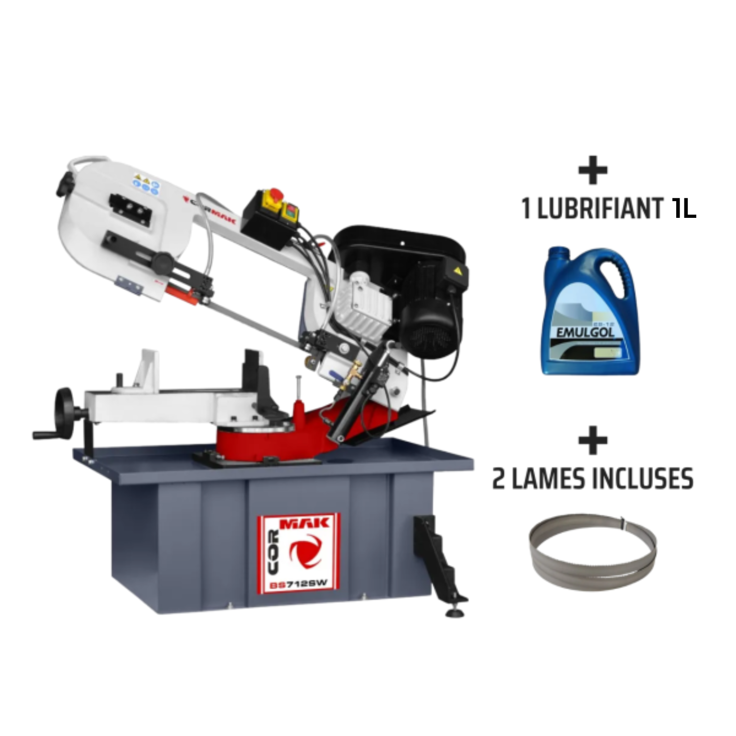 Pack Scie à ruban à métaux Cormak BS712SW 400v + 2 lames + lubrifiant